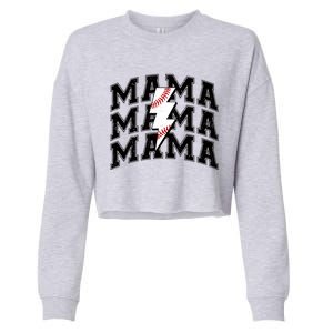 Baseball Mama Distressed Lightning Bolt Mom Cropped Pullover Crew