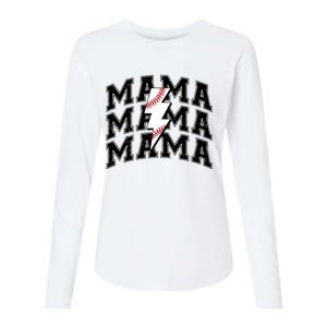 Baseball Mama Distressed Lightning Bolt Mom Womens Cotton Relaxed Long Sleeve T-Shirt