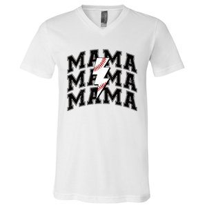 Baseball Mama Distressed Lightning Bolt Mom V-Neck T-Shirt