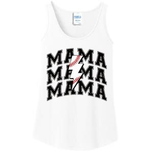 Baseball Mama Distressed Lightning Bolt Mom Ladies Essential Tank