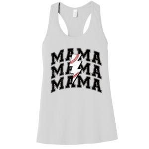 Baseball Mama Distressed Lightning Bolt Mom Women's Racerback Tank