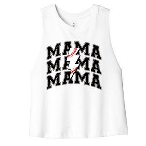 Baseball Mama Distressed Lightning Bolt Mom Women's Racerback Cropped Tank