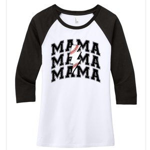 Baseball Mama Distressed Lightning Bolt Mom Women's Tri-Blend 3/4-Sleeve Raglan Shirt