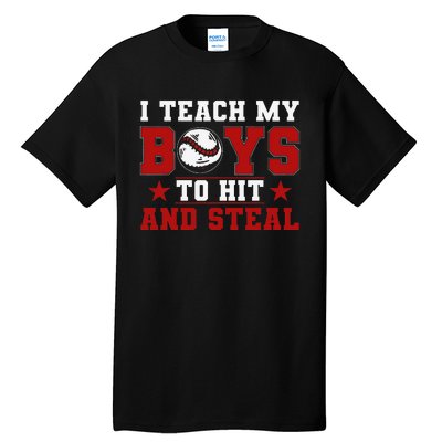 Baseball Mom Dad I Teach My To Hit And Steal Tall T-Shirt