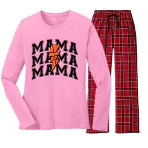 Basketball Mama Distressed Lightning Bolt Mom Women's Long Sleeve Flannel Pajama Set 