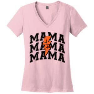 Basketball Mama Distressed Lightning Bolt Mom Women's V-Neck T-Shirt