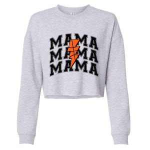 Basketball Mama Distressed Lightning Bolt Mom Cropped Pullover Crew