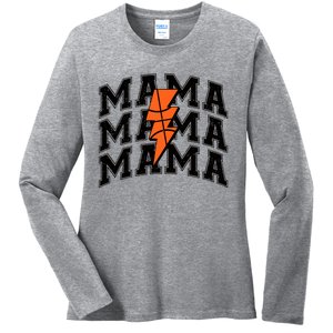 Basketball Mama Distressed Lightning Bolt Mom Ladies Long Sleeve Shirt