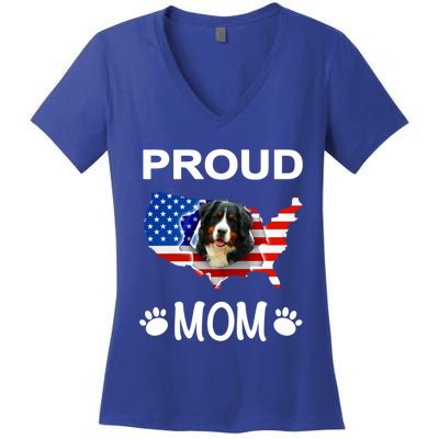 Bernese Mountain Dog Bernese Mountain Proud Patriot Mom Cute Gift Women's V-Neck T-Shirt