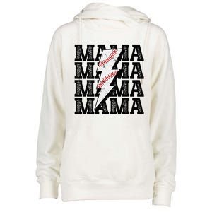 Baseball Mama Distressed Lightning Bolt Mom Womens Funnel Neck Pullover Hood