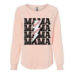 Baseball Mama Distressed Lightning Bolt Mom Womens California Wash Sweatshirt