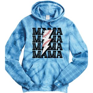 Baseball Mama Distressed Lightning Bolt Mom Tie Dye Hoodie