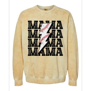 Baseball Mama Distressed Lightning Bolt Mom Colorblast Crewneck Sweatshirt