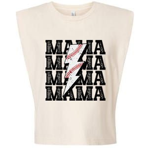 Baseball Mama Distressed Lightning Bolt Mom Garment-Dyed Women's Muscle Tee