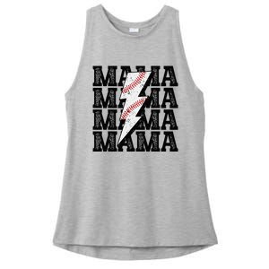 Baseball Mama Distressed Lightning Bolt Mom Ladies PosiCharge Tri-Blend Wicking Tank