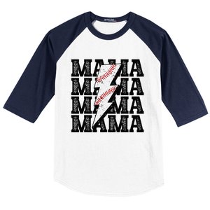 Baseball Mama Distressed Lightning Bolt Mom Baseball Sleeve Shirt