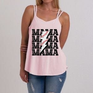 Baseball Mama Distressed Lightning Bolt Mom Women's Strappy Tank