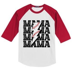 Baseball Mama Distressed Lightning Bolt Mom Kids Colorblock Raglan Jersey