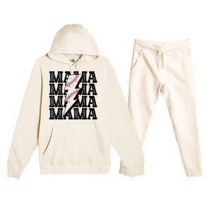 Baseball Mama Distressed Lightning Bolt Mom Premium Hooded Sweatsuit Set