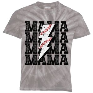 Baseball Mama Distressed Lightning Bolt Mom Kids Tie-Dye T-Shirt