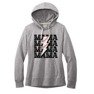 Baseball Mama Distressed Lightning Bolt Mom Women's Fleece Hoodie