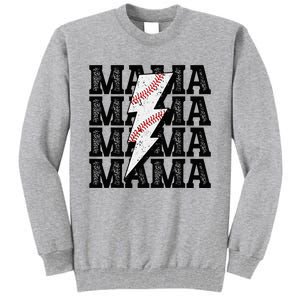 Baseball Mama Distressed Lightning Bolt Mom Tall Sweatshirt