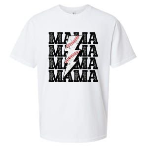 Baseball Mama Distressed Lightning Bolt Mom Sueded Cloud Jersey T-Shirt