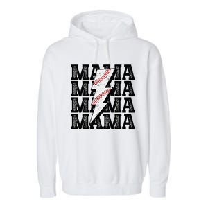 Baseball Mama Distressed Lightning Bolt Mom Garment-Dyed Fleece Hoodie