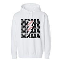 Baseball Mama Distressed Lightning Bolt Mom Garment-Dyed Fleece Hoodie