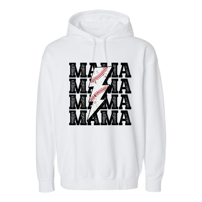 Baseball Mama Distressed Lightning Bolt Mom Garment-Dyed Fleece Hoodie