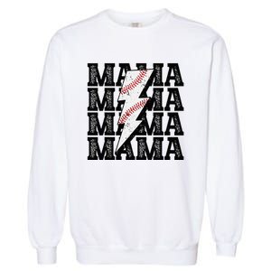 Baseball Mama Distressed Lightning Bolt Mom Garment-Dyed Sweatshirt