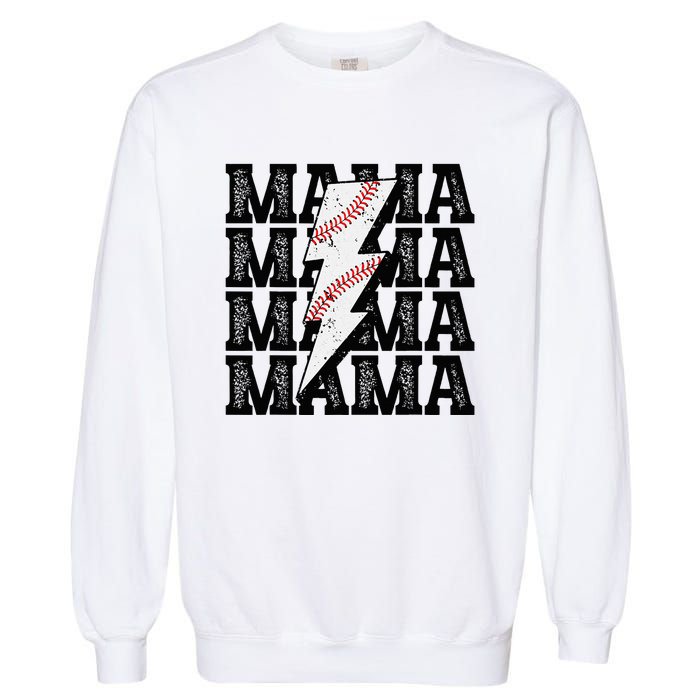 Baseball Mama Distressed Lightning Bolt Mom Garment-Dyed Sweatshirt