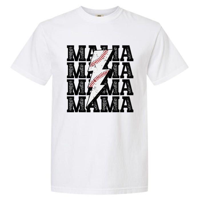 Baseball Mama Distressed Lightning Bolt Mom Garment-Dyed Heavyweight T-Shirt