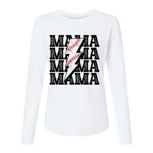 Baseball Mama Distressed Lightning Bolt Mom Womens Cotton Relaxed Long Sleeve T-Shirt