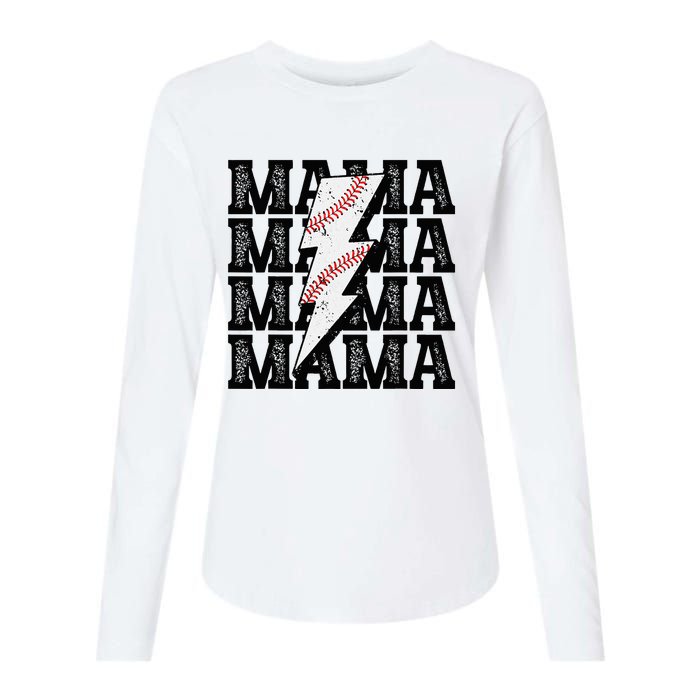 Baseball Mama Distressed Lightning Bolt Mom Womens Cotton Relaxed Long Sleeve T-Shirt