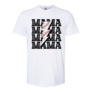 Baseball Mama Distressed Lightning Bolt Mom Softstyle CVC T-Shirt