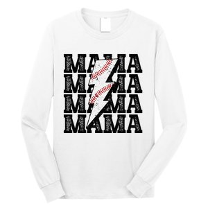 Baseball Mama Distressed Lightning Bolt Mom Long Sleeve Shirt