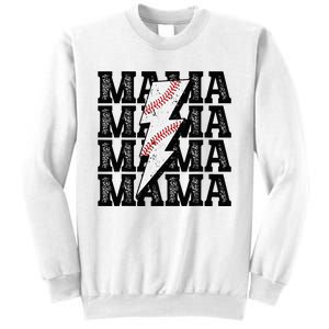 Baseball Mama Distressed Lightning Bolt Mom Sweatshirt