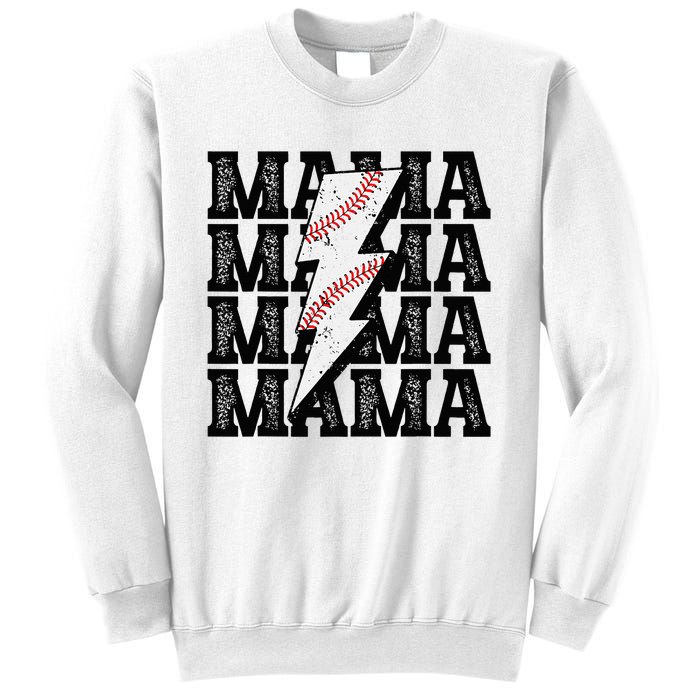 Baseball Mama Distressed Lightning Bolt Mom Sweatshirt