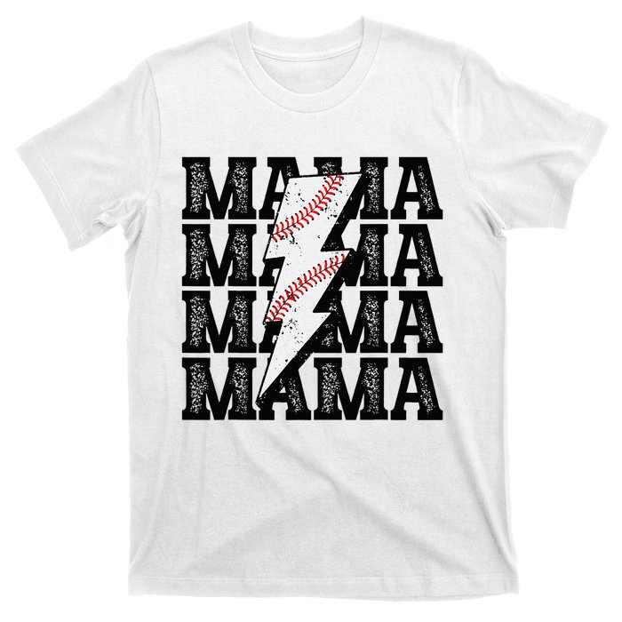 Baseball Mama Distressed Lightning Bolt Mom T-Shirt