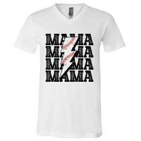 Baseball Mama Distressed Lightning Bolt Mom V-Neck T-Shirt