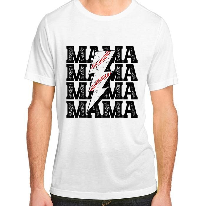 Baseball Mama Distressed Lightning Bolt Mom Adult ChromaSoft Performance T-Shirt