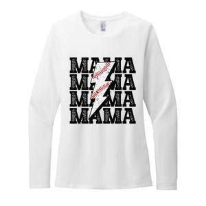 Baseball Mama Distressed Lightning Bolt Mom Womens CVC Long Sleeve Shirt