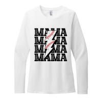 Baseball Mama Distressed Lightning Bolt Mom Womens CVC Long Sleeve Shirt