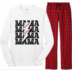 Baseball Mama Distressed Lightning Bolt Mom Long Sleeve Pajama Set