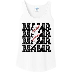 Baseball Mama Distressed Lightning Bolt Mom Ladies Essential Tank