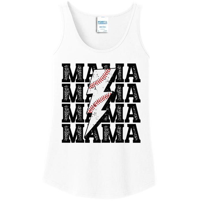 Baseball Mama Distressed Lightning Bolt Mom Ladies Essential Tank