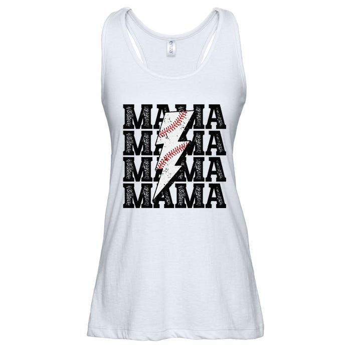 Baseball Mama Distressed Lightning Bolt Mom Ladies Essential Flowy Tank