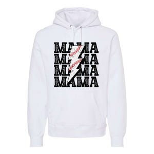 Baseball Mama Distressed Lightning Bolt Mom Premium Hoodie