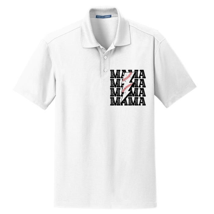 Baseball Mama Distressed Lightning Bolt Mom Dry Zone Grid Polo